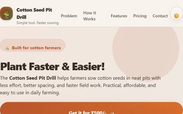 Screenshot of Cotton Seed Pit Drill - Precision Planting Landing Page