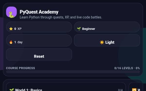 Screenshot of PyQuest Academy