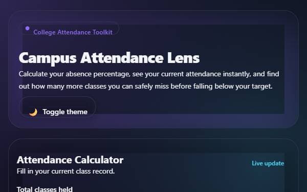 Screenshot of Campus Attendance Lens