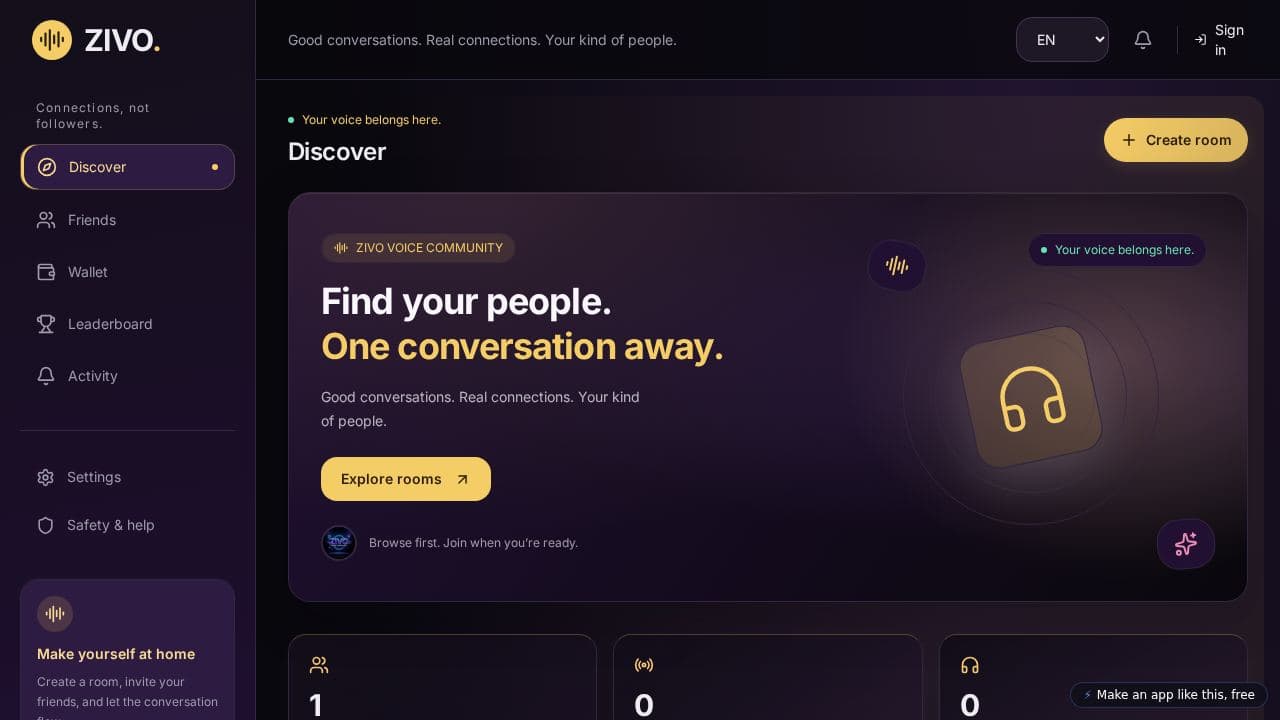Screenshot of ZIVO Voice Community