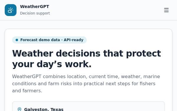 Screenshot of WeatherGPT Decision Support