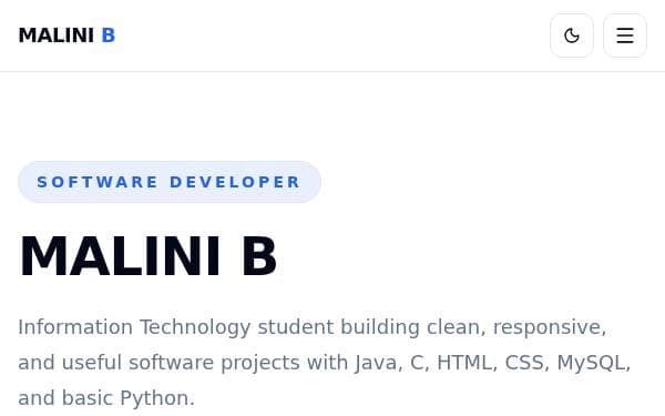 Screenshot of Malini Developer Portfolio