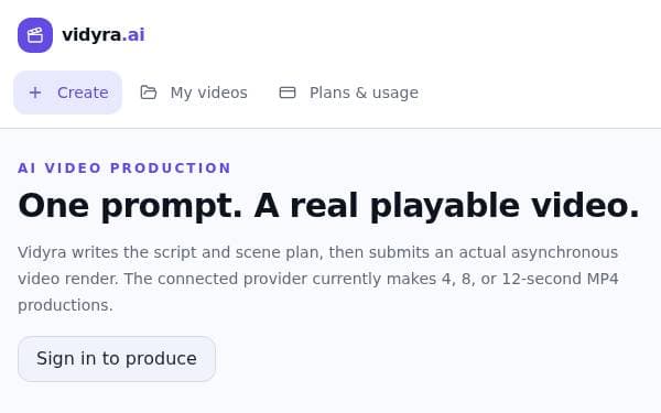 Screenshot of Vidyra AI Video Studio