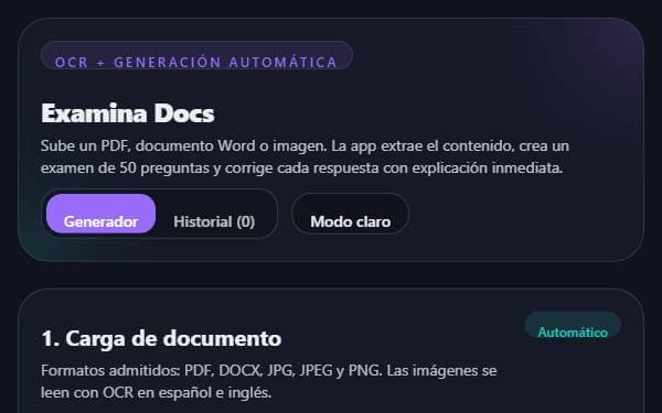 Screenshot of Examina Docs