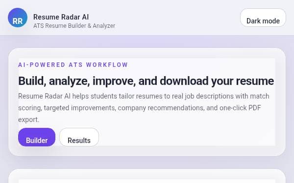 Screenshot of Resume Radar AI