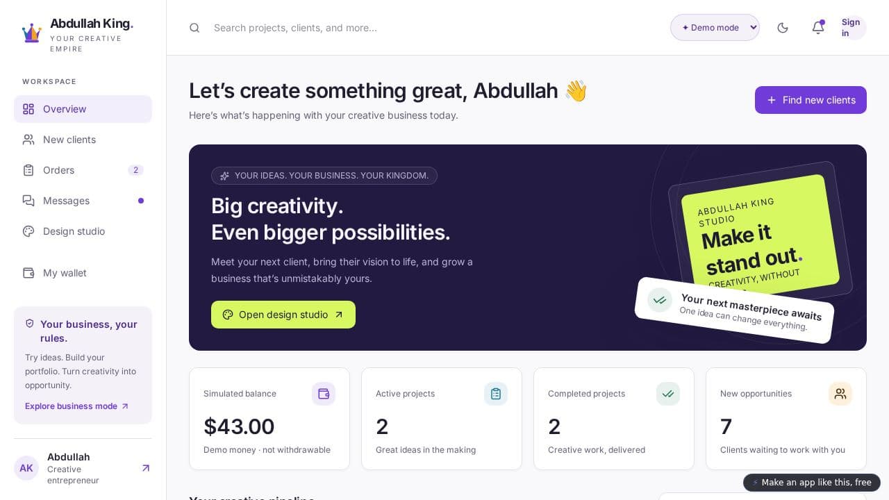 Screenshot of Abdullah King Studio