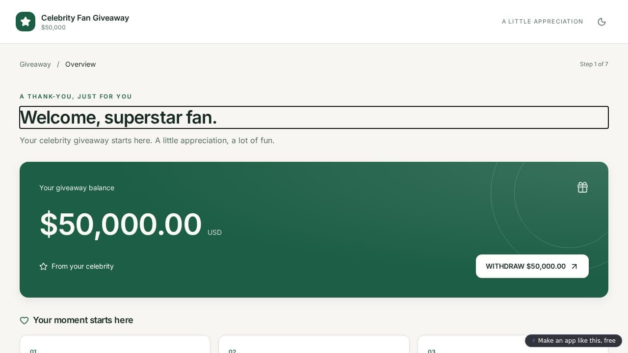Screenshot of Fan Giveaway