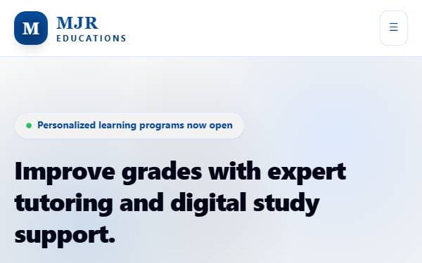 Screenshot of MJR Educations Landing Page