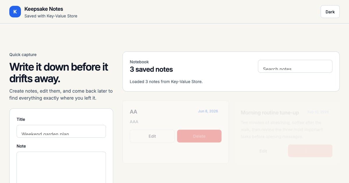 Screenshot of Keepsake Notes