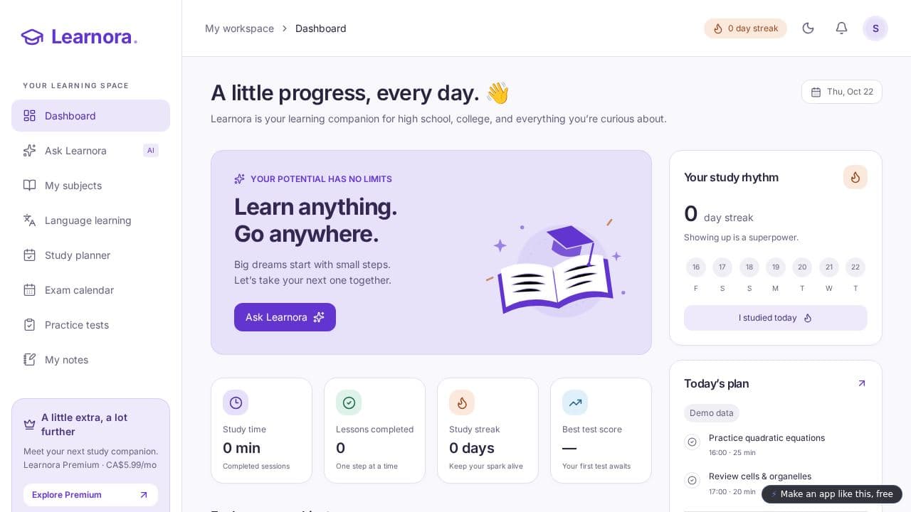Screenshot of Learnora Study Companion