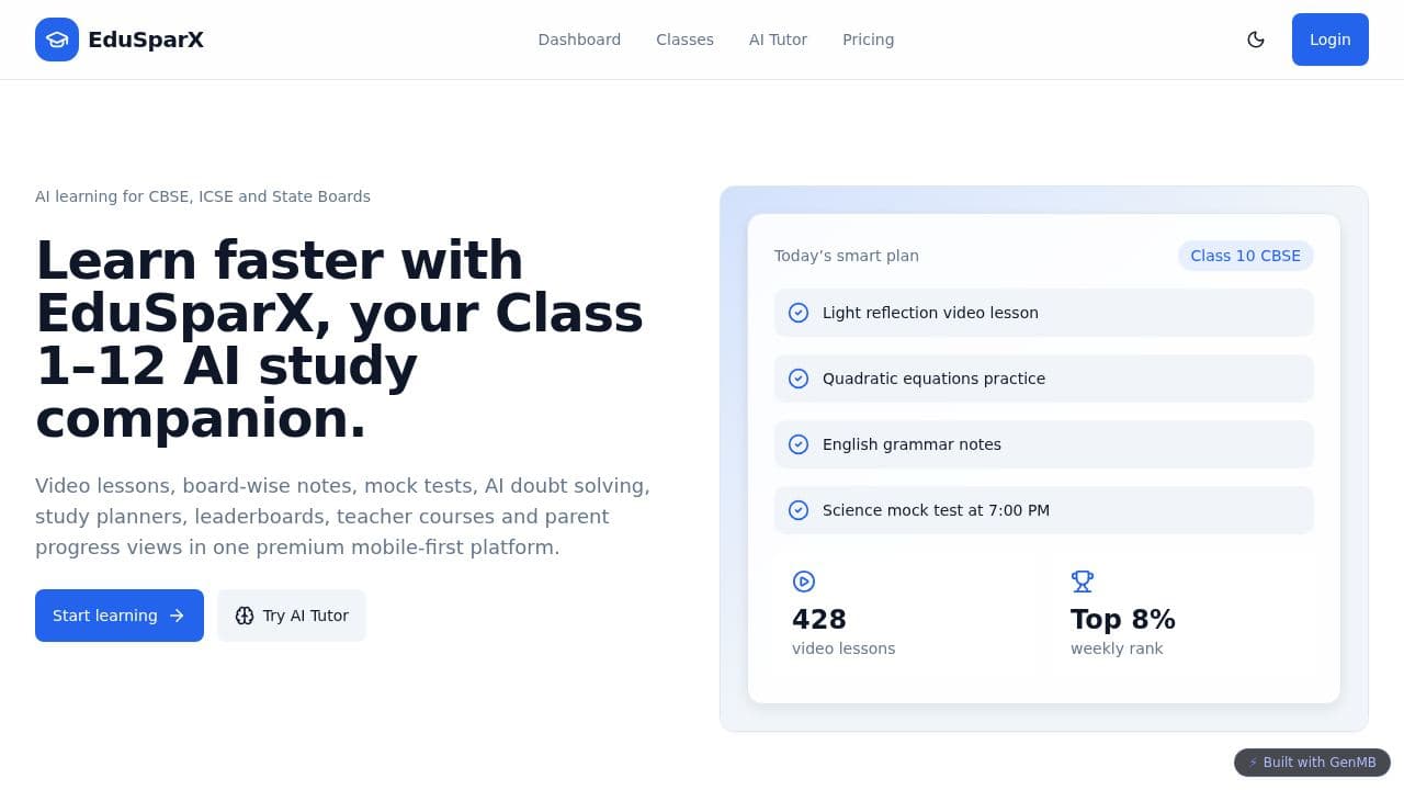 Screenshot of EduSparX Learn