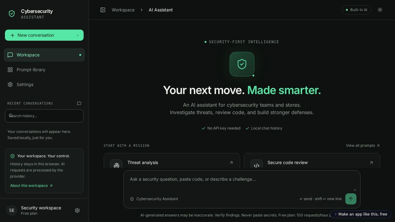 Screenshot of Cybersecurity AI Assistant