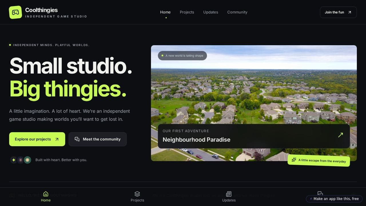 Screenshot of Coolthingies Studio Hub
