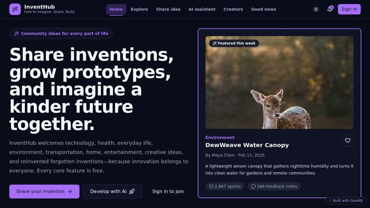 Screenshot of Inventhub Ideas