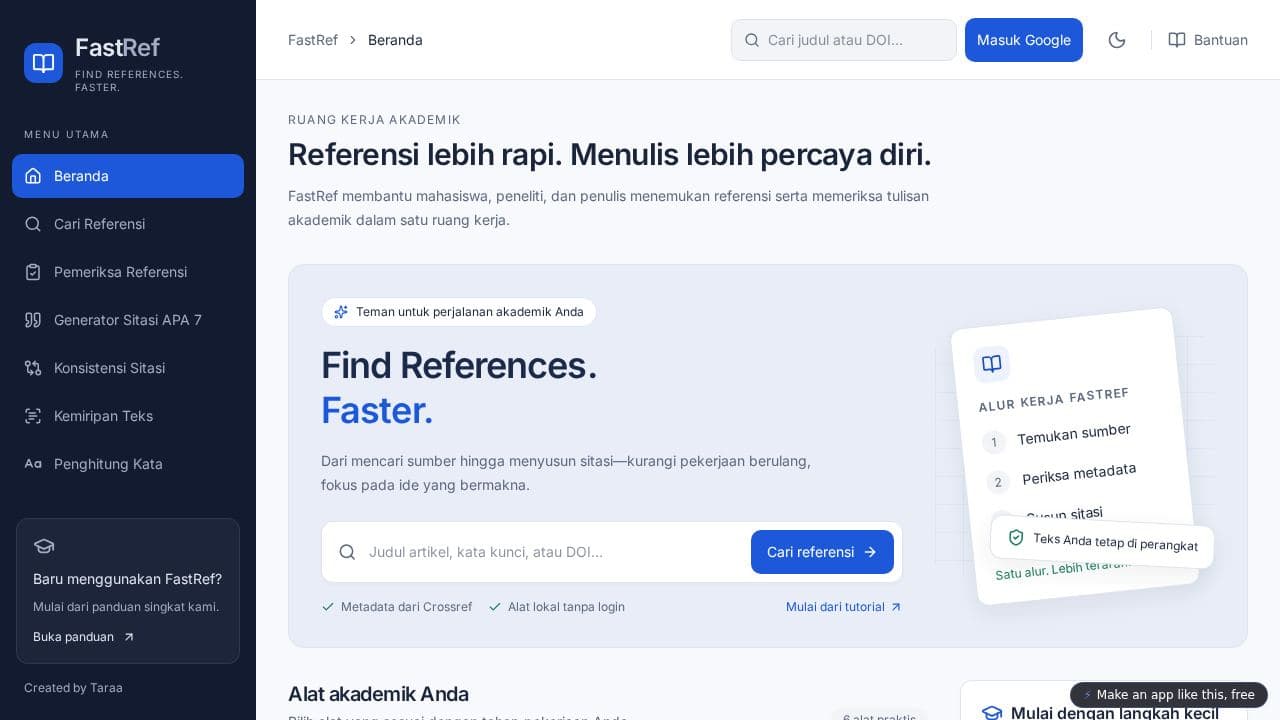 Screenshot of Fast Reference Guide