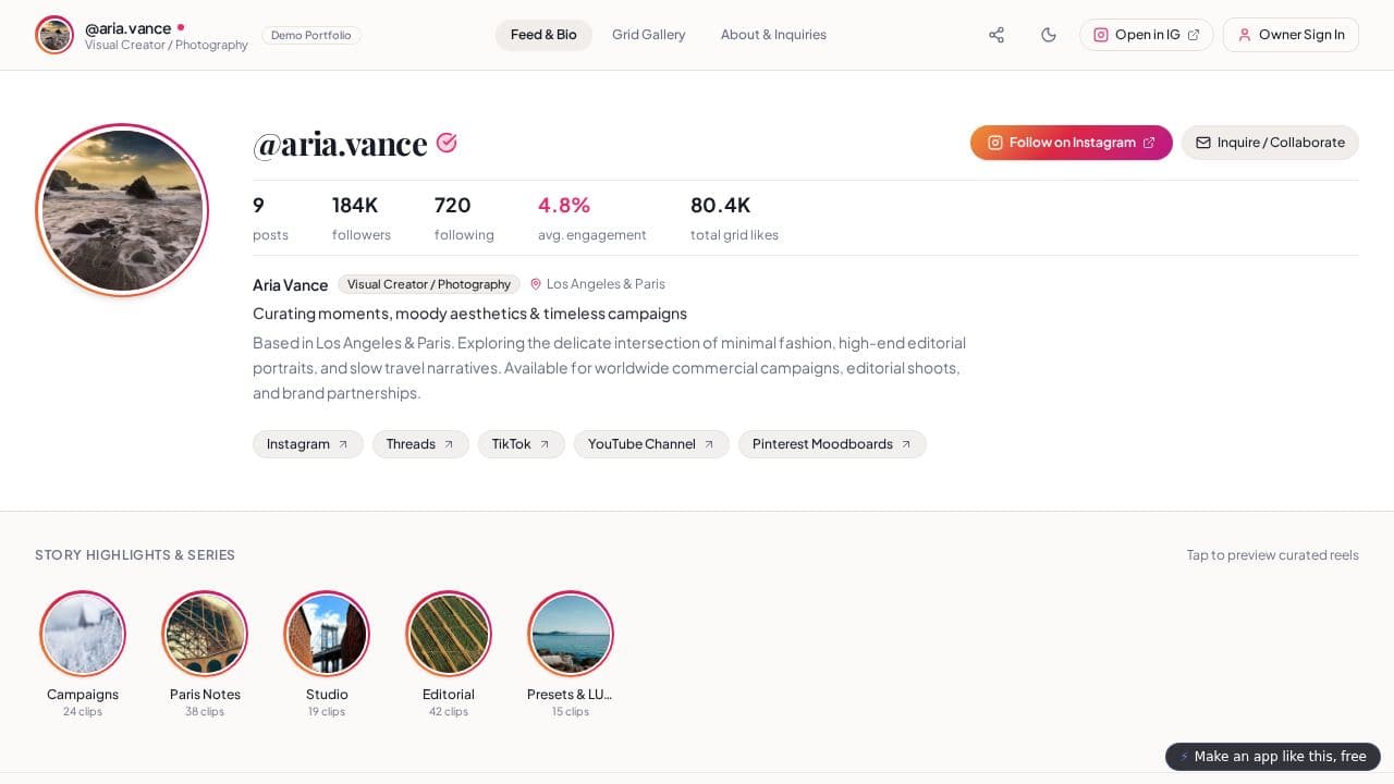 Screenshot of Instagram Portfolio Builder