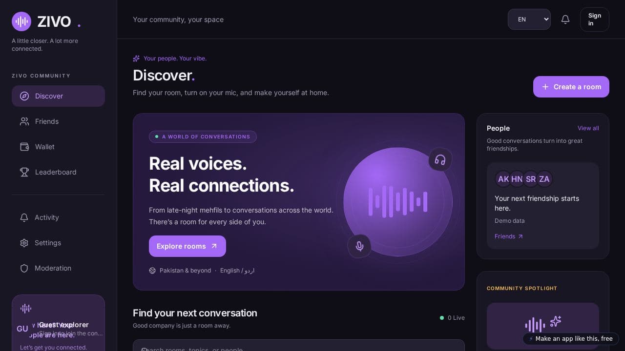 Screenshot of ZIVO Voice Lounge
