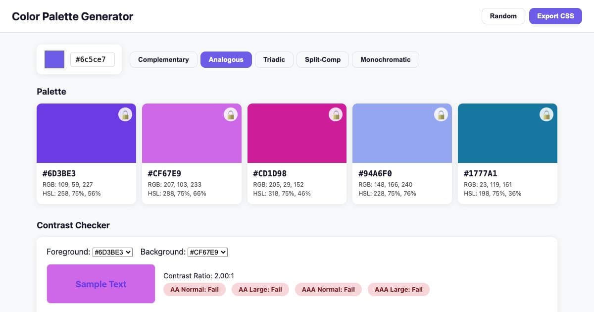 Screenshot of Color Palette Generator