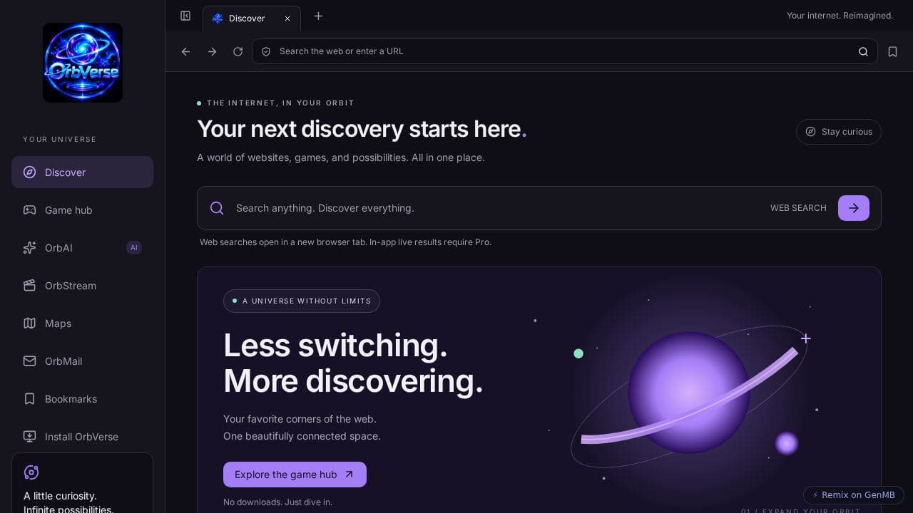 Screenshot of OrbVerse Browser