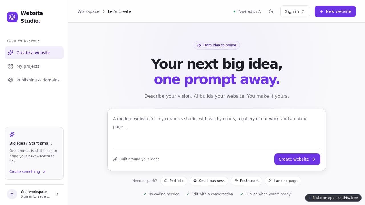 Screenshot of AI Website Creator