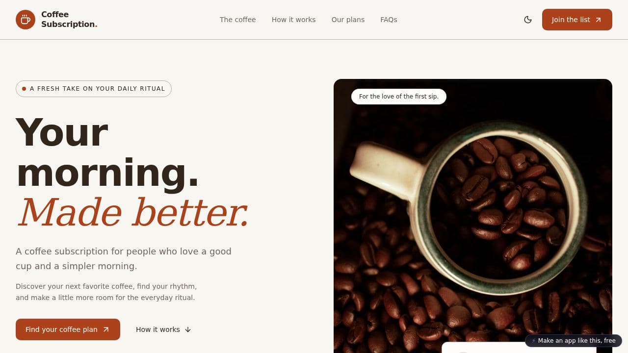 Screenshot of Coffee Subscription