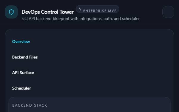 Screenshot of Control Tower
