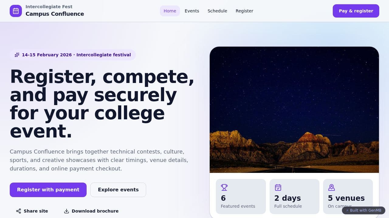Screenshot of College Event Hub