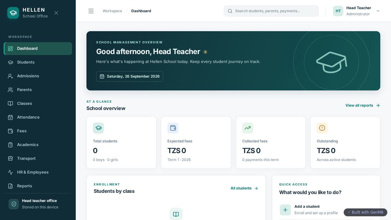 Screenshot of School Management System