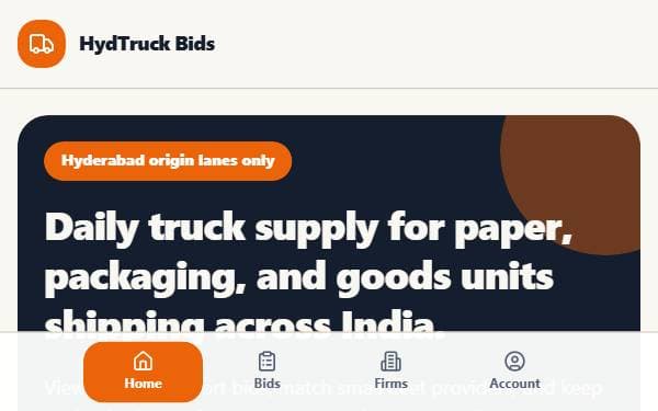 Screenshot of HydTruck Bids
