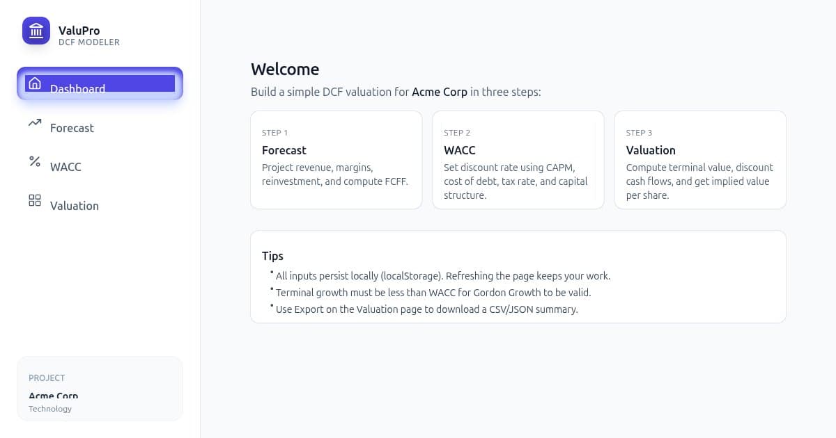 Screenshot of ForecastFlow DCF