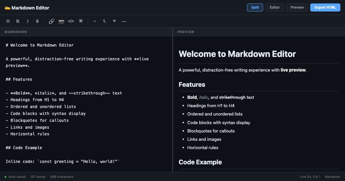 Screenshot of Markdown Editor