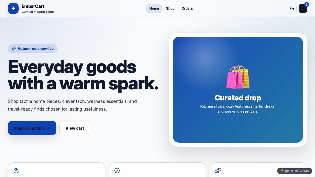 Screenshot of EmberCart Market