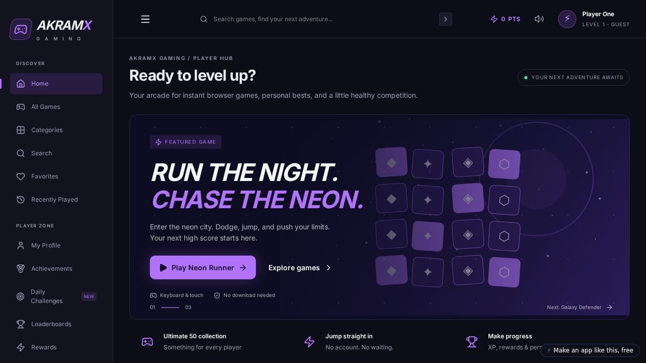 Screenshot of AKRAMX Gaming Portal
