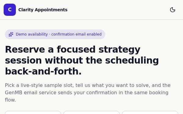 Screenshot of Clarity Appointments