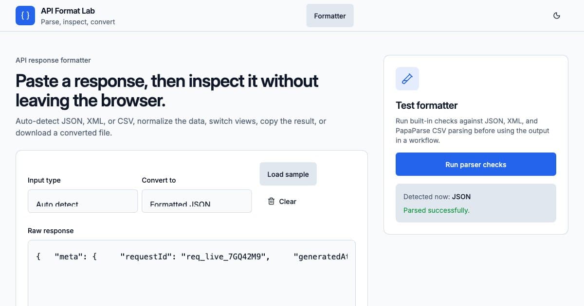 Screenshot of API Format Lab