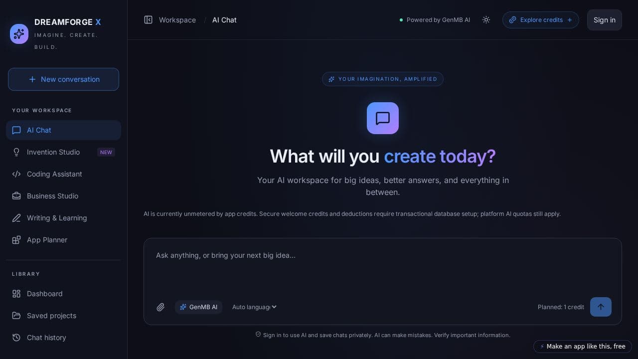 Screenshot of Dreamforge AI Studio