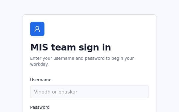 Screenshot of Kalyani MIS Tracker