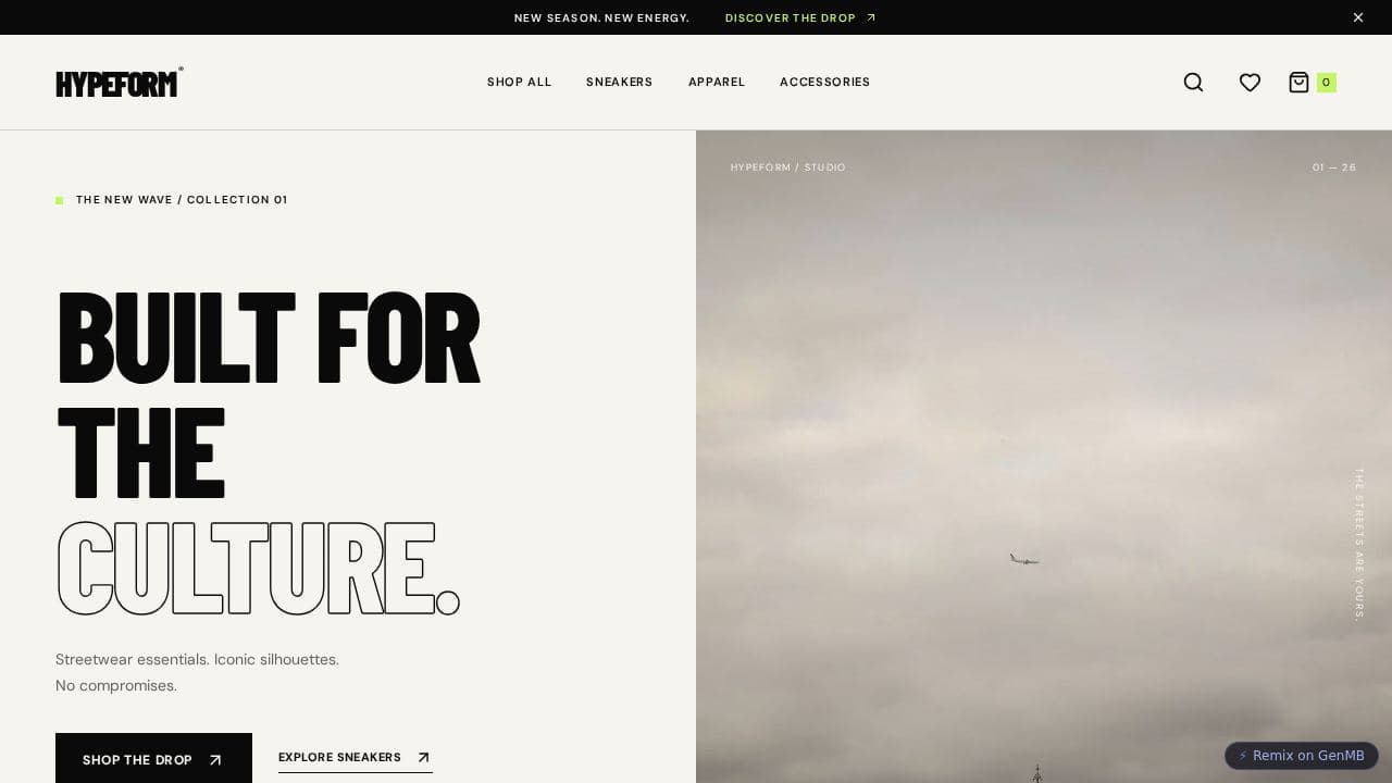 Screenshot of Hypeform Streetwear Store