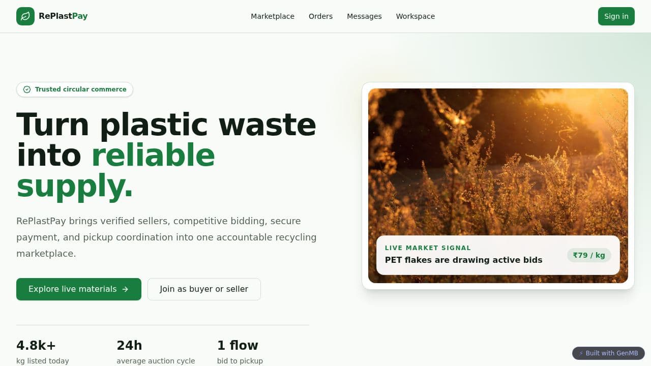 Screenshot of RePlastPay Marketplace