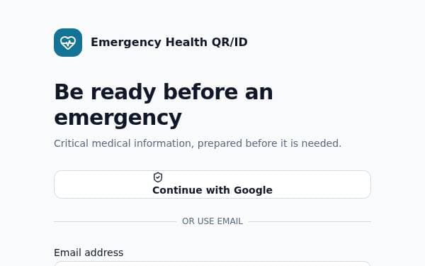 Screenshot of Emergency Health QR