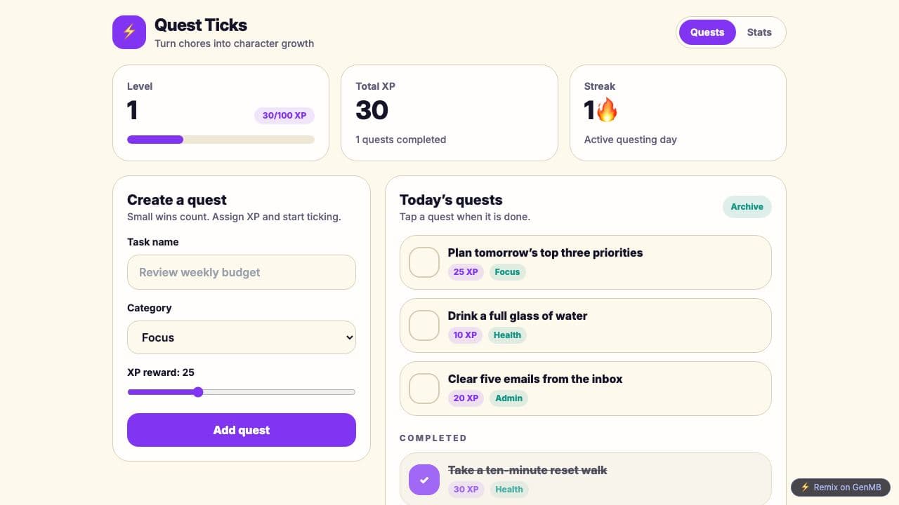 Screenshot of Quest Ticks