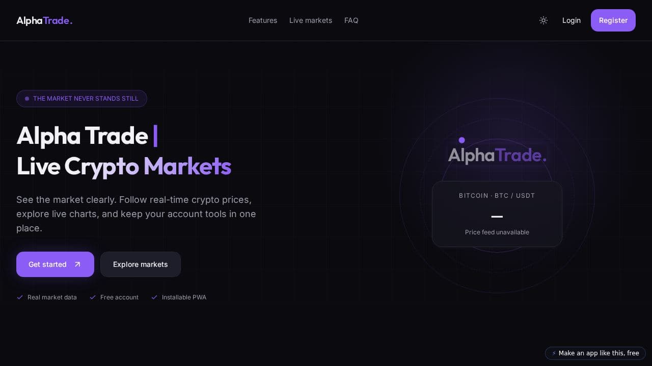Screenshot of Alpha Trade