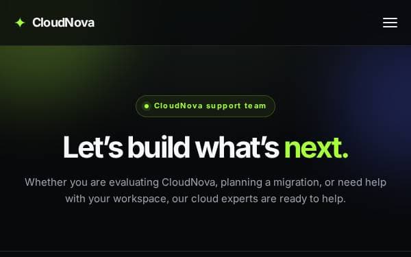 Screenshot of CloudNova Landing Page