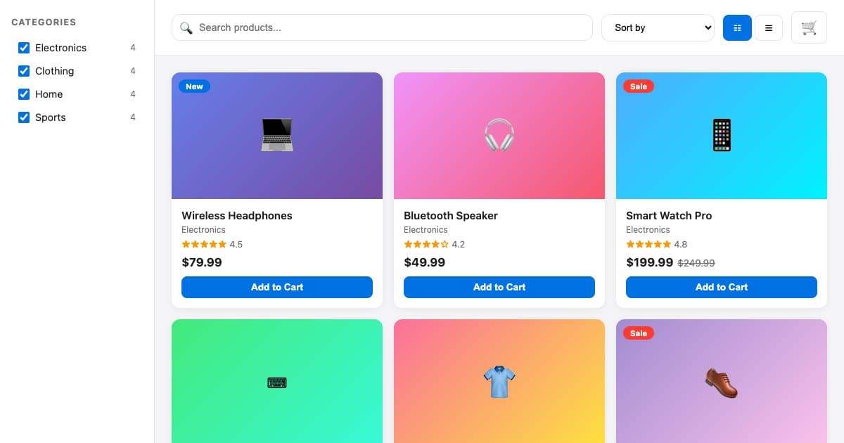 Screenshot of Product Catalog Store