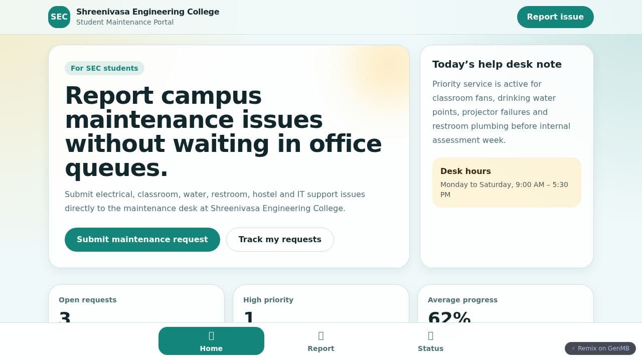 Screenshot of Campus Care Desk
