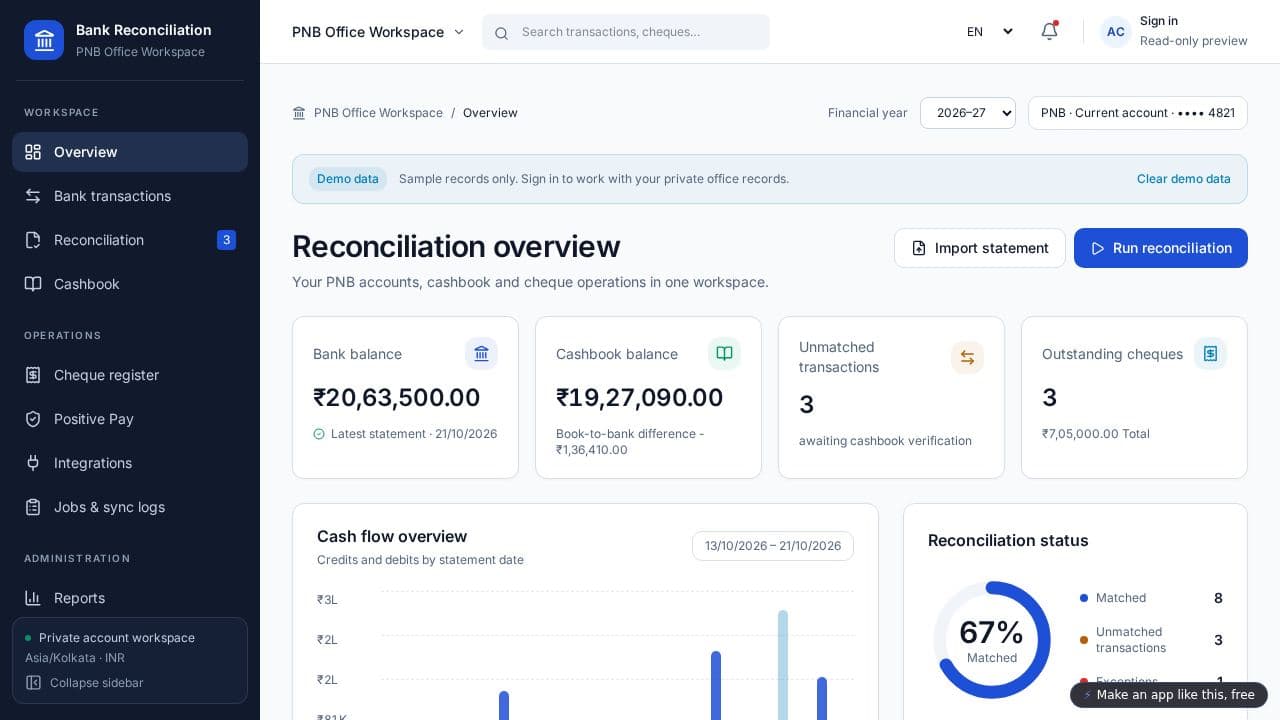 Screenshot of Bank Reconciliation Desk