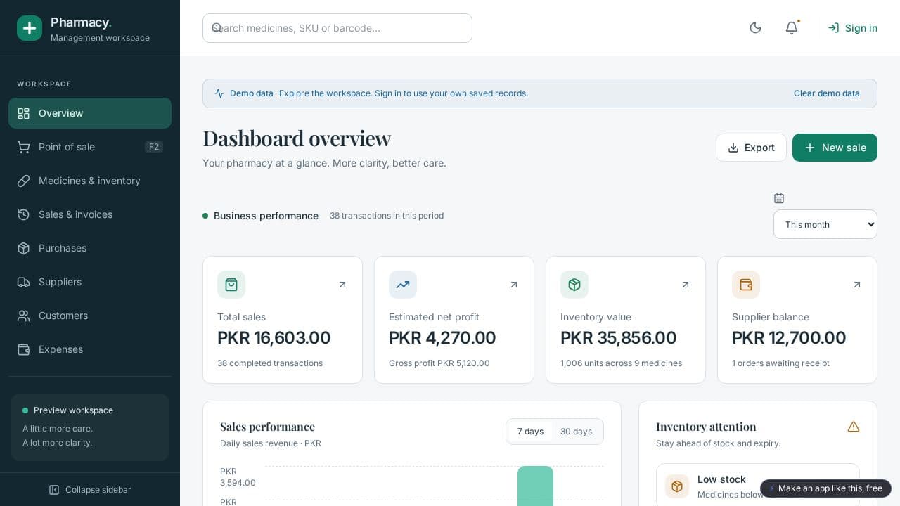 Screenshot of Pharmacy Management System