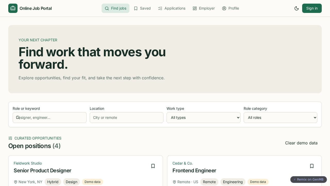 Screenshot of Online Job Portal