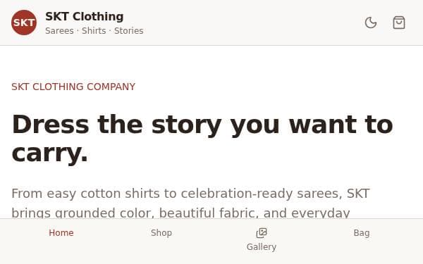 Screenshot of SKT Drapes & Shirts