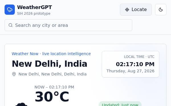 Screenshot of WeatherGPT Now